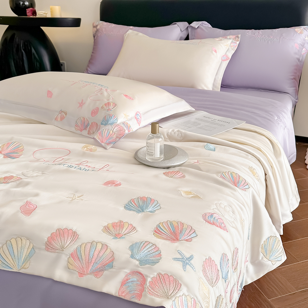 91家纺网 家纺一手货源 找家纺 置顶家纺 2026新款水洗天丝夏被四件套-海洋之星 海洋之星-白+香芋紫