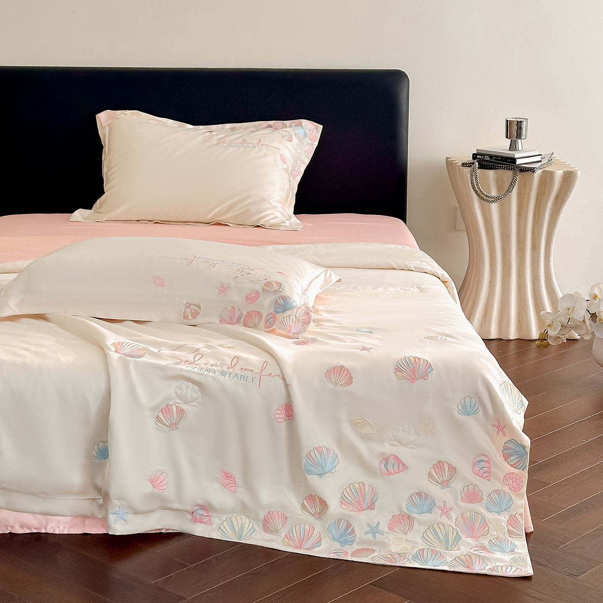 91家纺网 家纺一手货源 找家纺 置顶家纺 2026新款水洗天丝夏被四件套-海洋之星 海洋之星-白+粉