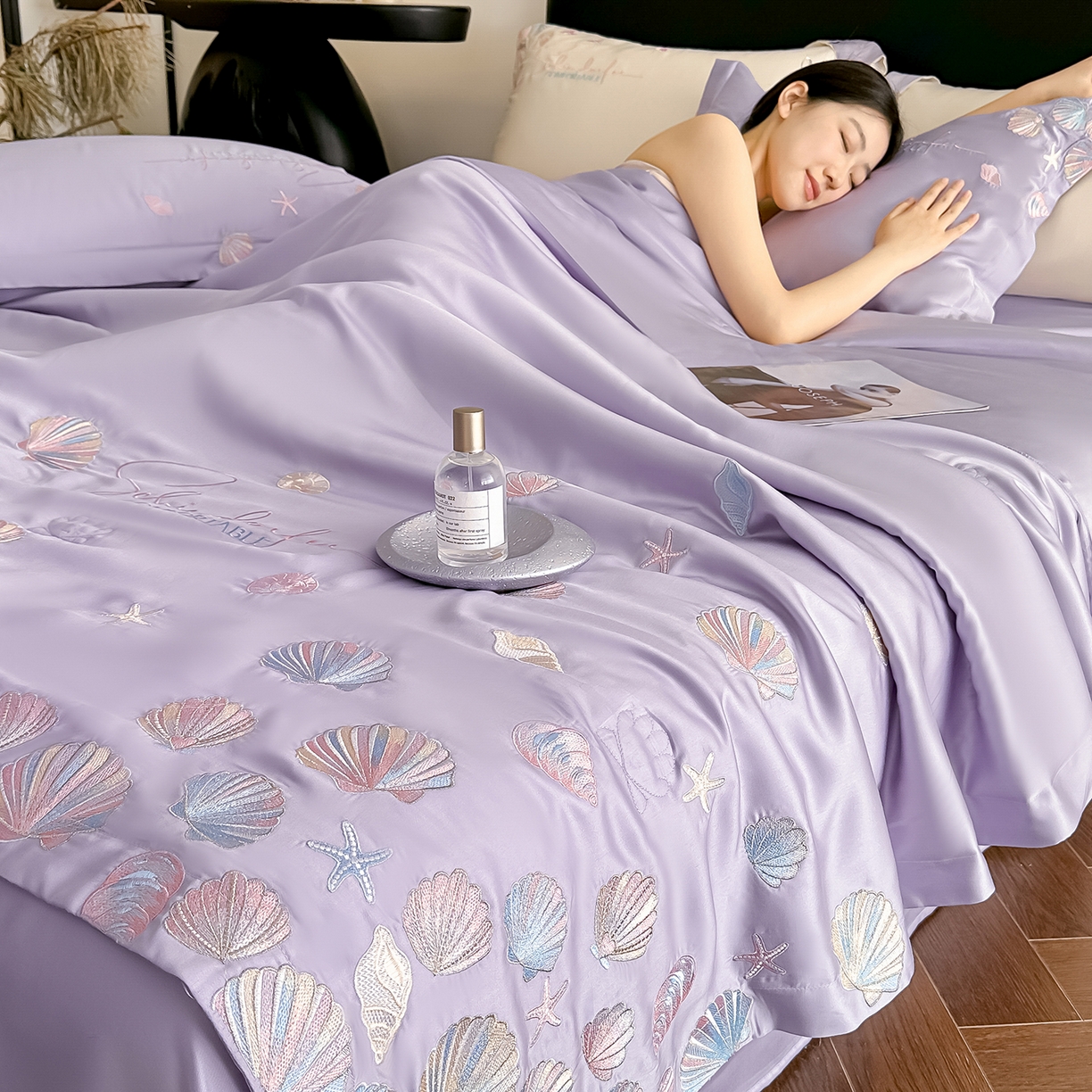 91家纺网 家纺一手货源 找家纺 置顶家纺 2026新款水洗天丝夏被四件套-海洋之星 海洋之星-香芋紫