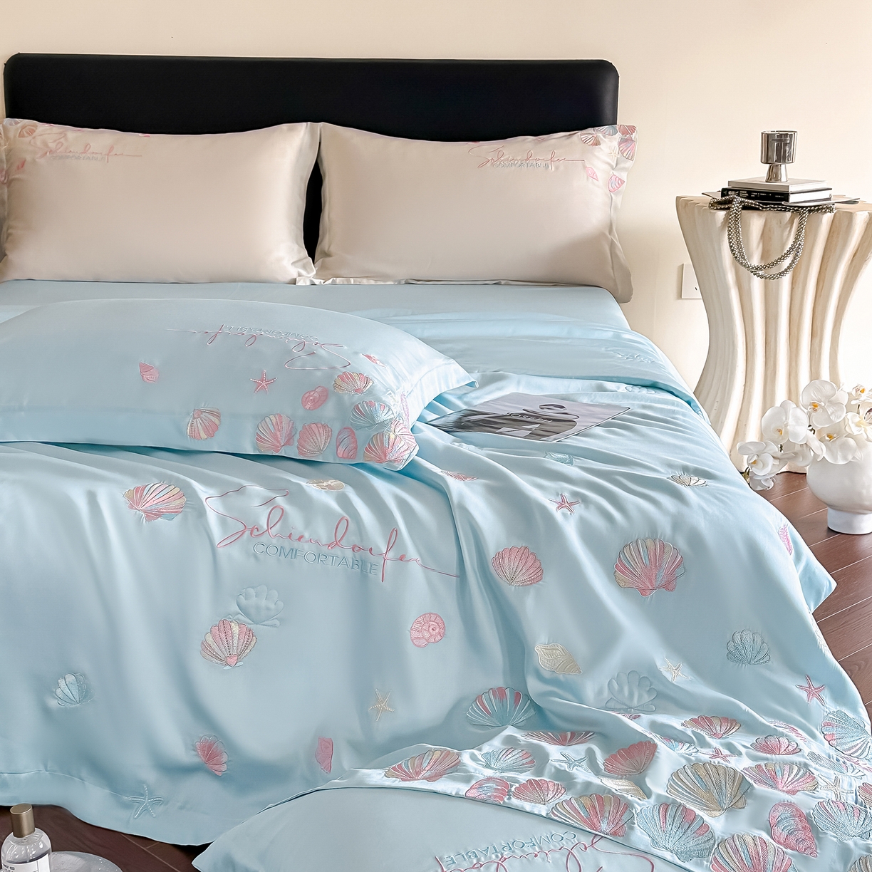 91家纺网 家纺一手货源 找家纺 置顶家纺 2026新款水洗天丝夏被四件套-海洋之星 海洋之星-天蓝