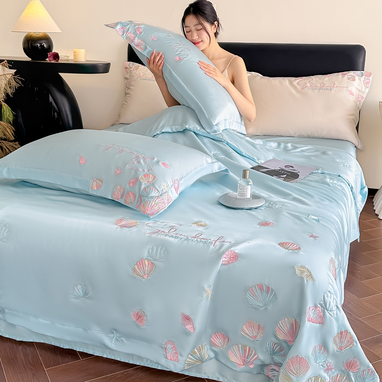 91家纺网 家纺一手货源 找家纺 置顶家纺 2026新款水洗天丝夏被四件套-海洋之星 海洋之星-天蓝