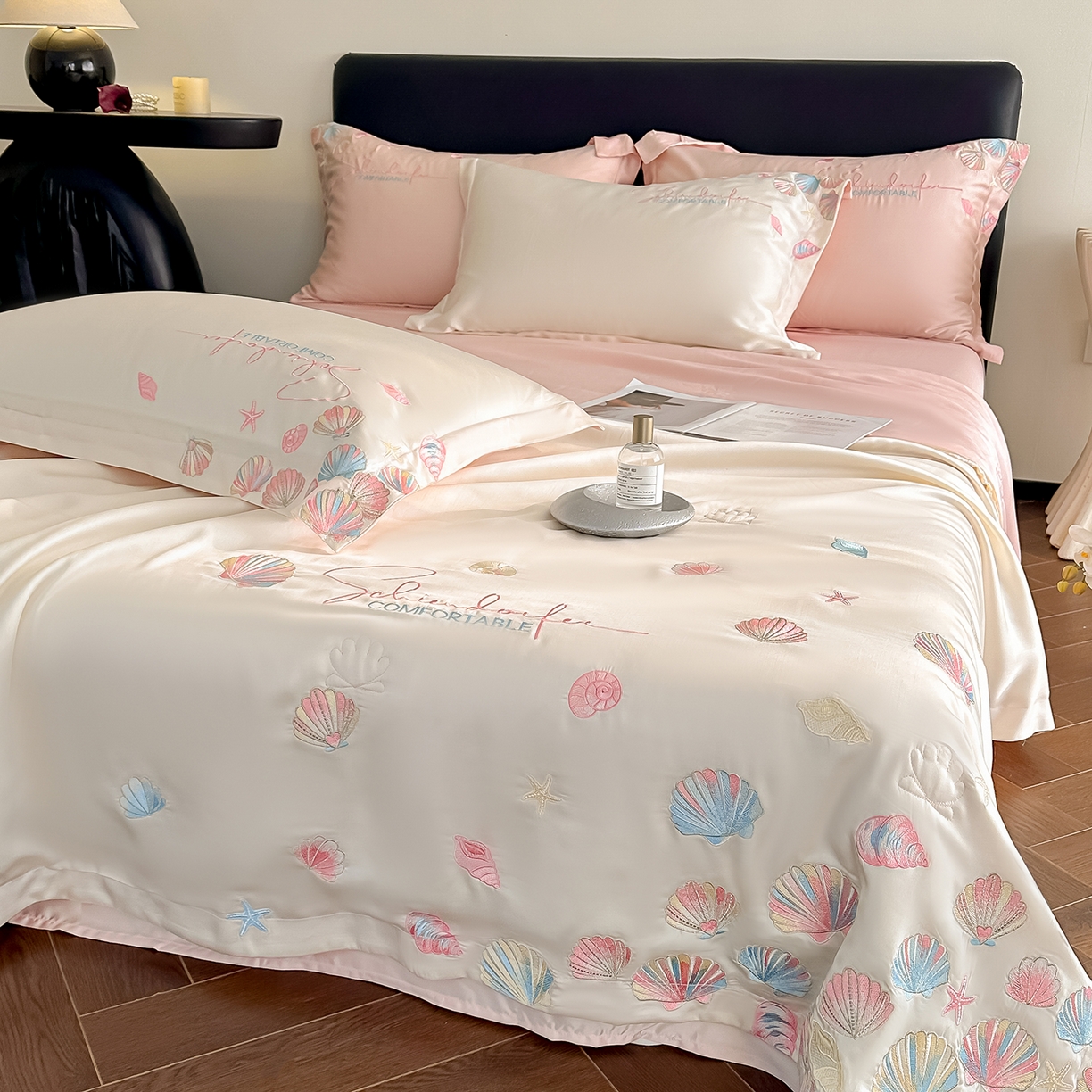 91家纺网 家纺一手货源 找家纺 置顶家纺 2026新款水洗天丝夏被四件套-海洋之星 海洋之星-白+粉