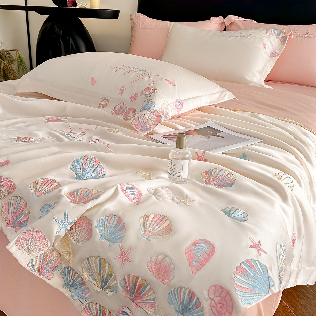 91家纺网 家纺一手货源 找家纺 置顶家纺 2026新款水洗天丝夏被四件套-海洋之星 海洋之星-白+粉