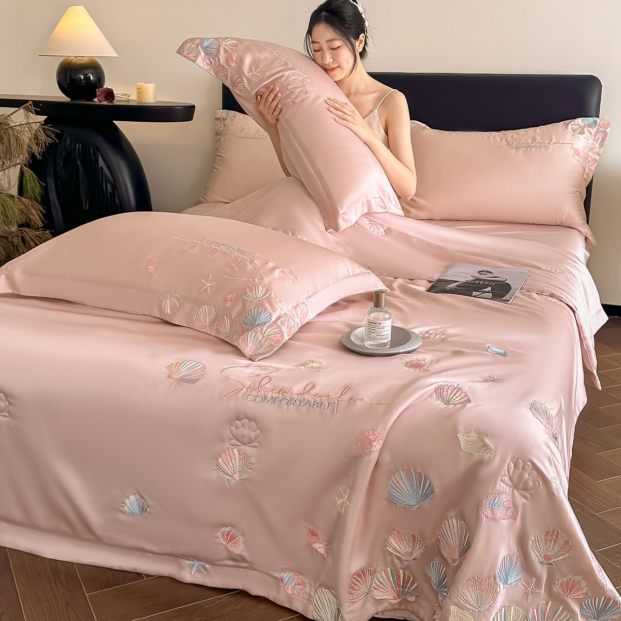 91家纺网 家纺一手货源 找家纺 置顶家纺 2026新款水洗天丝夏被四件套-海洋之星 海洋之星-浅豆紫