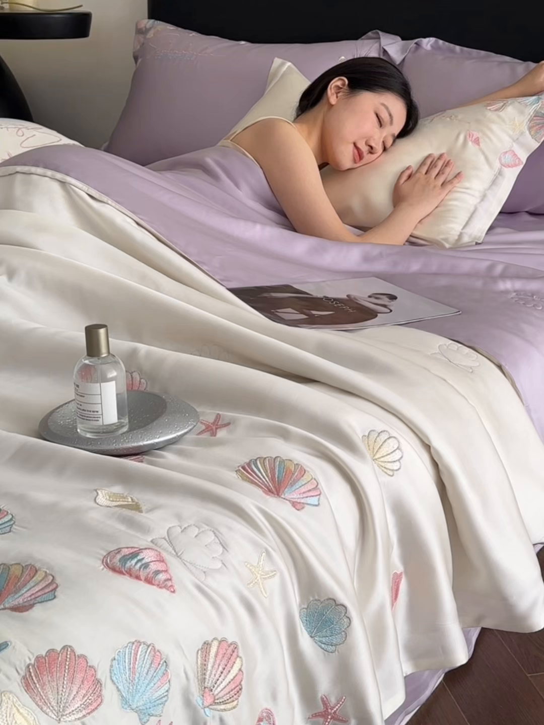 91家纺网 家纺一手货源 找家纺 置顶家纺 2026新款水洗天丝夏被四件套-海洋之星 海洋之星-白+香芋紫