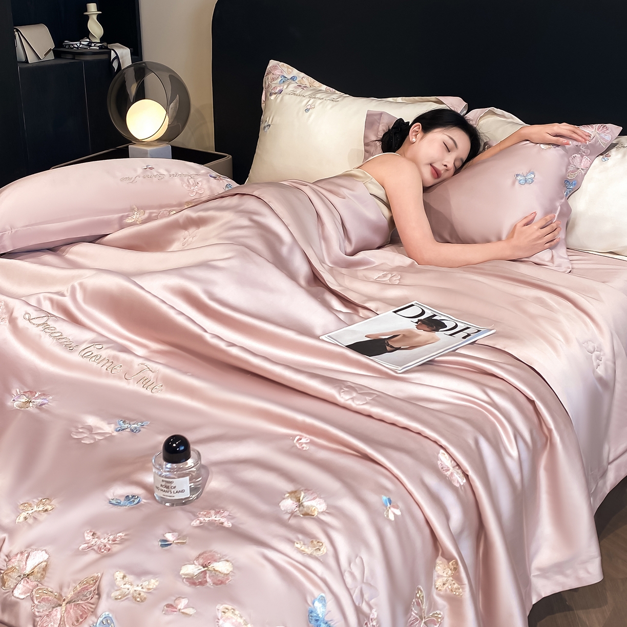 91家纺网 家纺一手货源 找家纺 置顶家纺 2026新款水洗天丝夏被四件套-花不尽 花不尽-豆紫