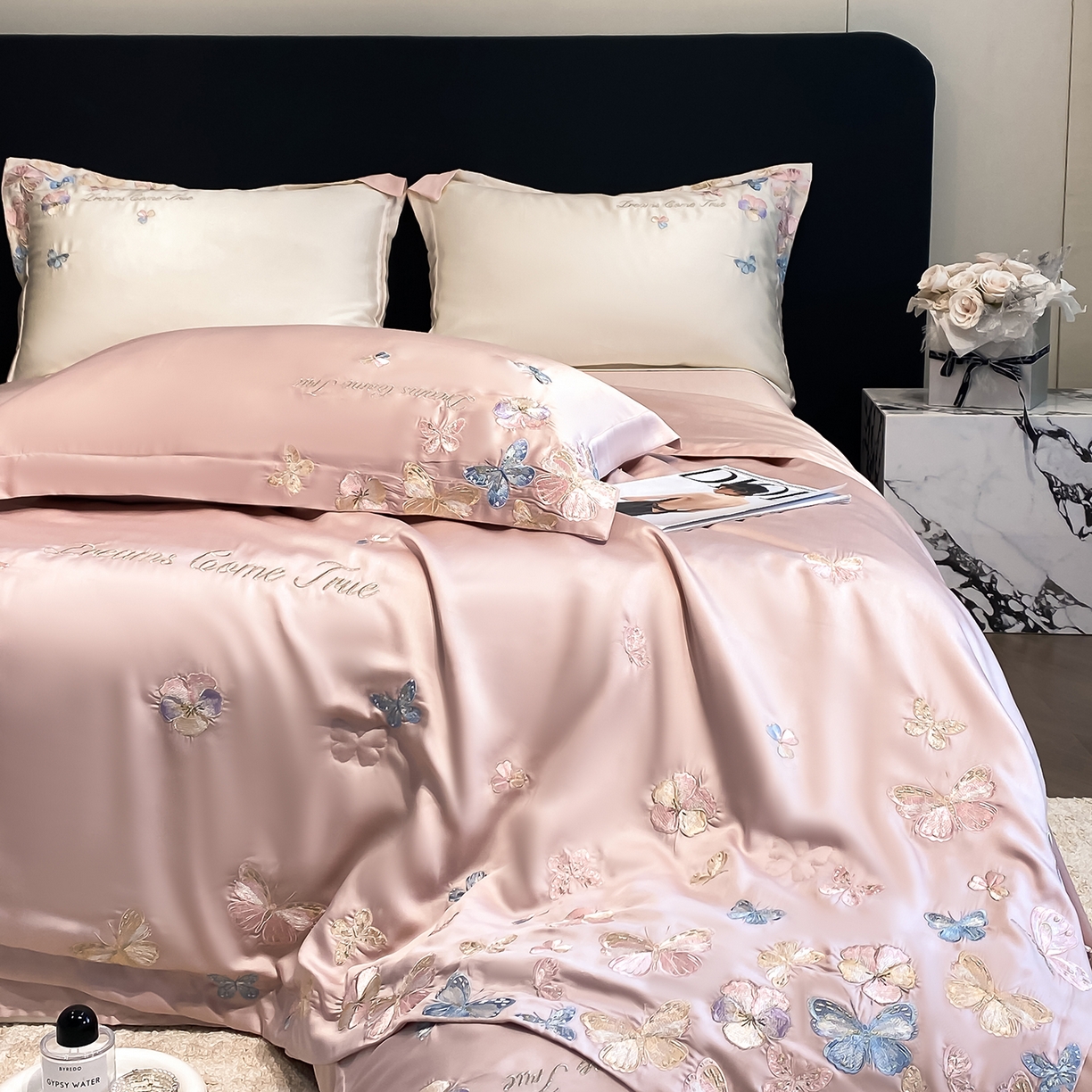 91家纺网 家纺一手货源 找家纺 置顶家纺 2026新款水洗天丝夏被四件套-花不尽 花不尽-豆紫