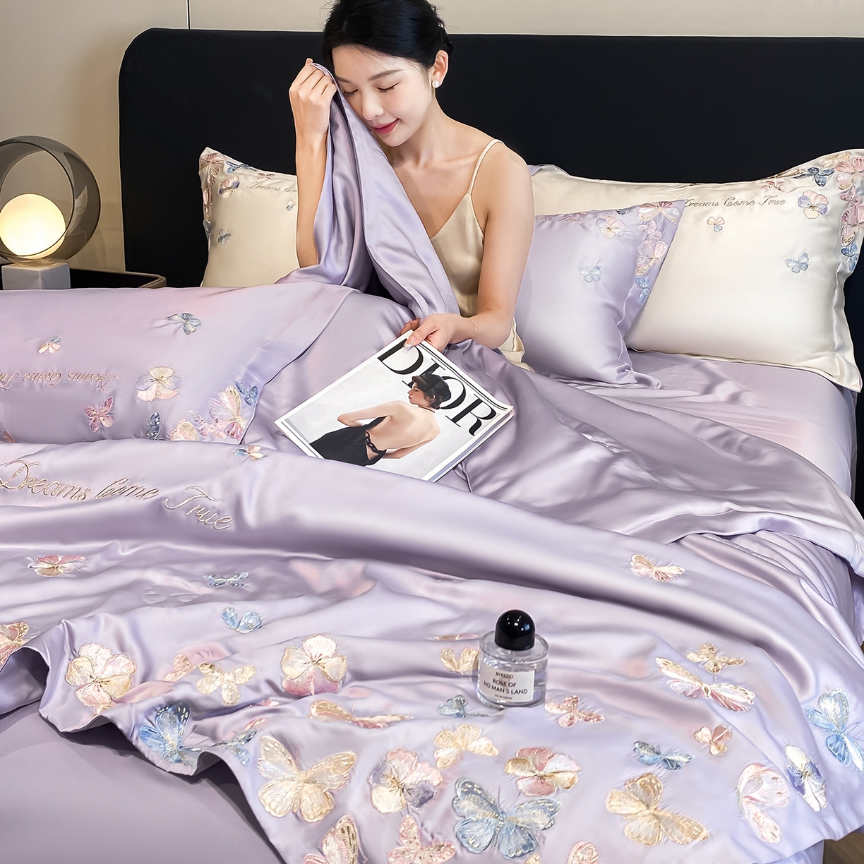 91家纺网 家纺一手货源 找家纺 置顶家纺 2026新款水洗天丝夏被四件套-花不尽 花不尽-香芋紫