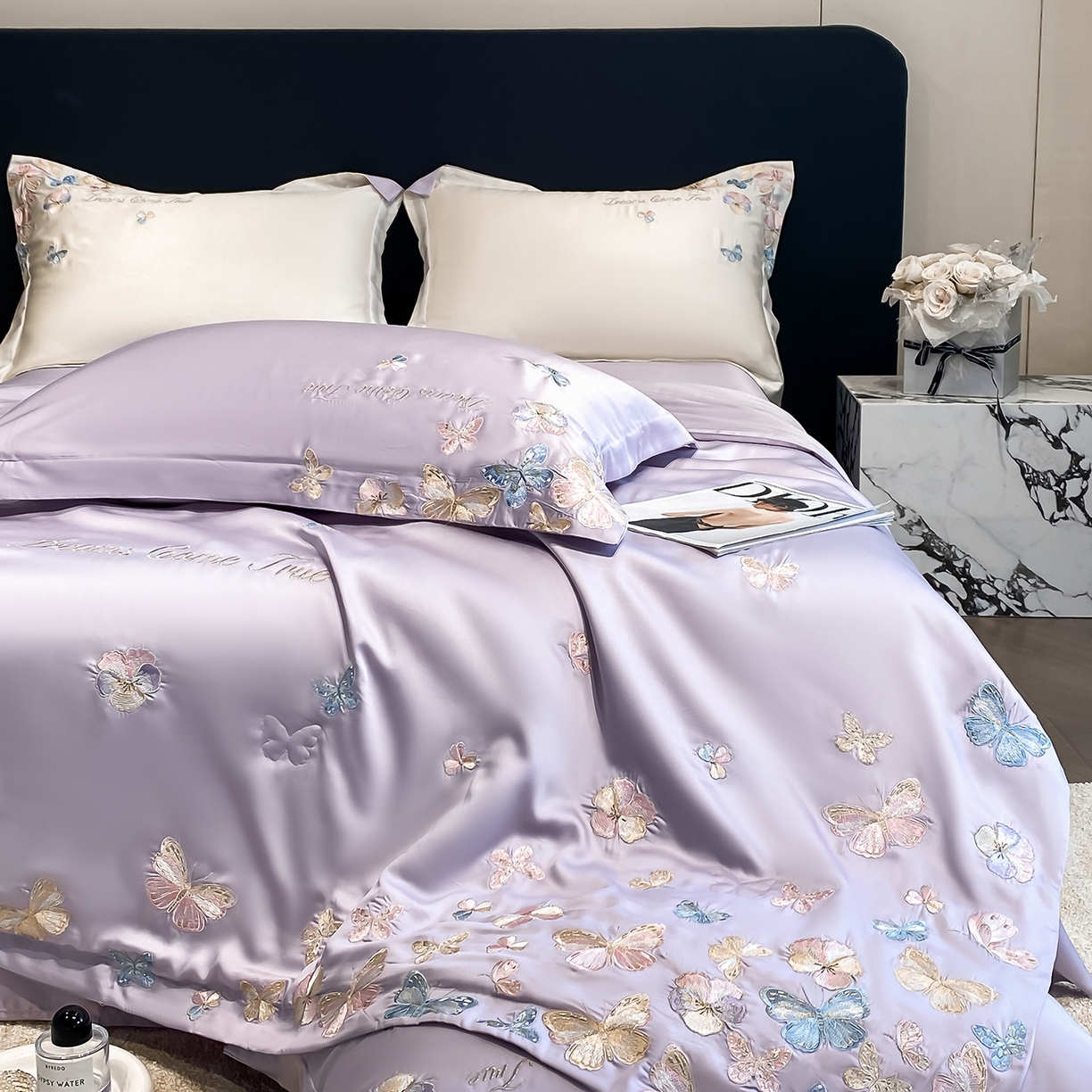 91家纺网 家纺一手货源 找家纺 置顶家纺 2026新款水洗天丝夏被四件套-花不尽 花不尽-香芋紫