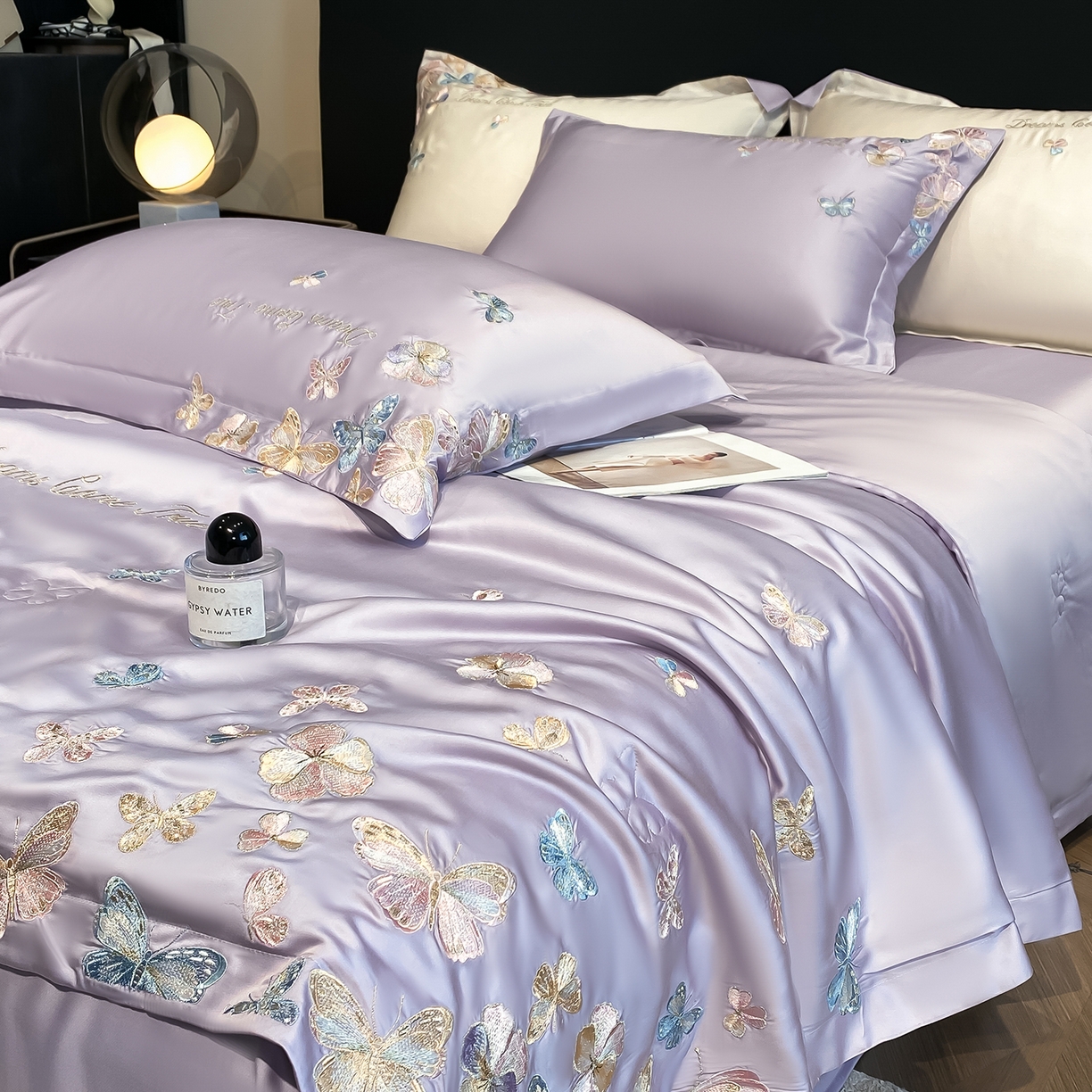 91家纺网 家纺一手货源 找家纺 置顶家纺 2026新款水洗天丝夏被四件套-花不尽 花不尽-香芋紫