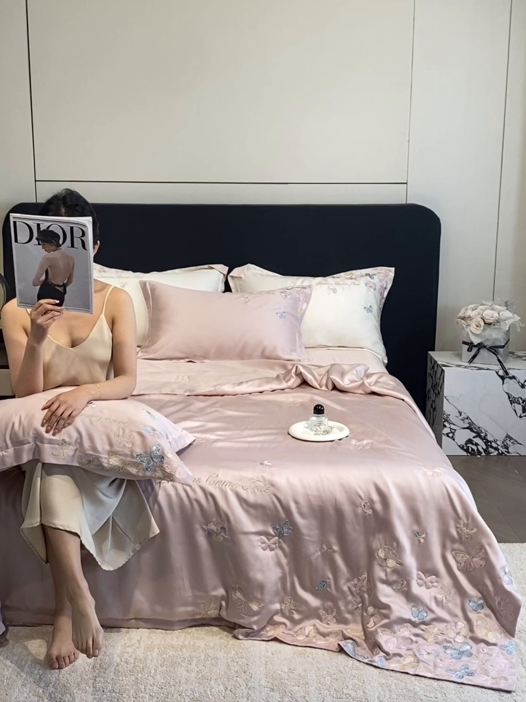 91家纺网 家纺一手货源 找家纺 置顶家纺 2026新款水洗天丝夏被四件套-花不尽 花不尽-豆紫