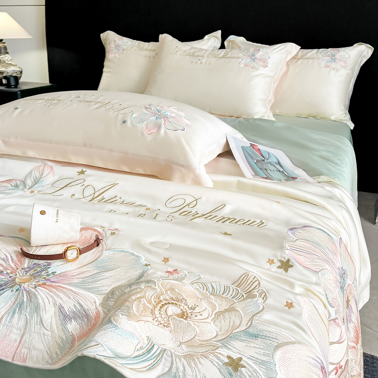 91家纺网 家纺一手货源 找家纺 （总）置顶家纺 2026新款水洗天丝夏被四件套-花汐子