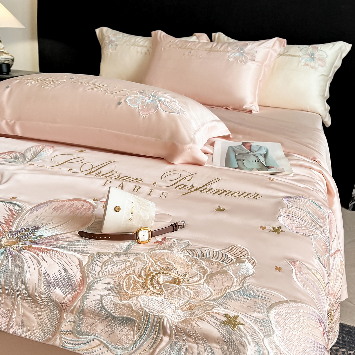 91家纺网 家纺一手货源 找家纺 置顶家纺 2026新款水洗天丝夏被四件套-花汐子 花汐子-粉