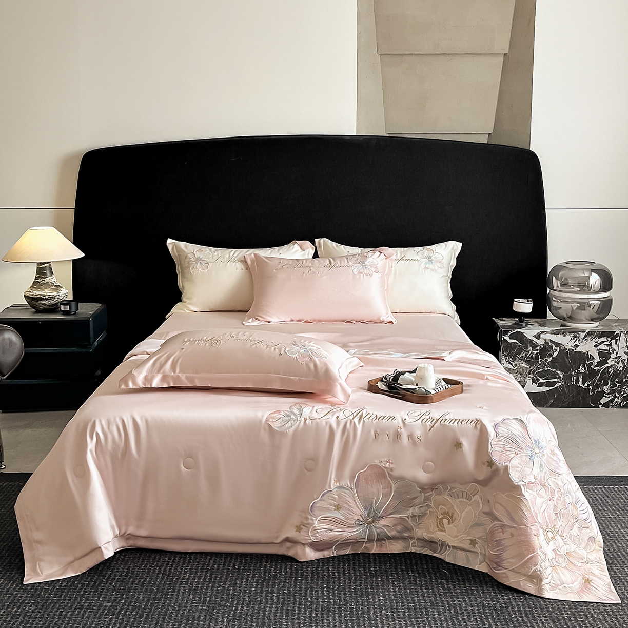 91家纺网 家纺一手货源 找家纺 置顶家纺 2026新款水洗天丝夏被四件套-花汐子 花汐子-粉