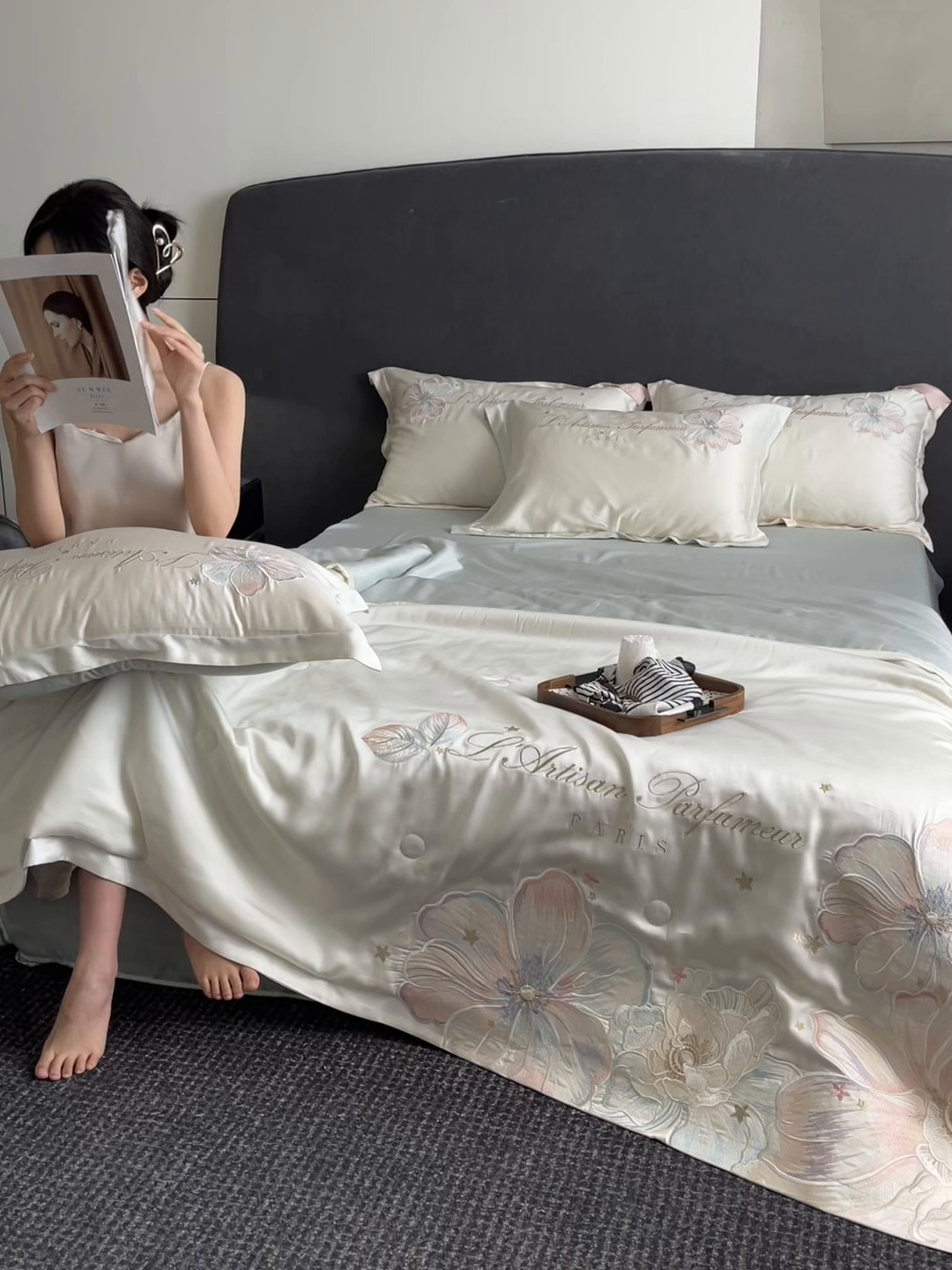 91家纺网 家纺一手货源 找家纺 （总）置顶家纺 2026新款水洗天丝夏被四件套-花汐子