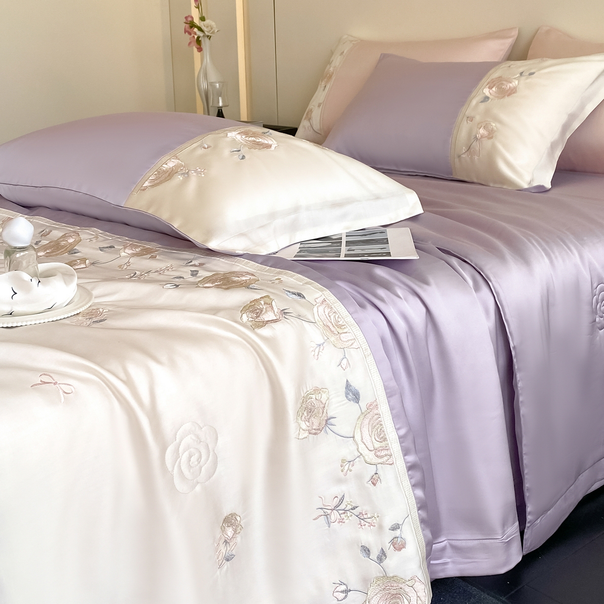 91家纺网 家纺一手货源 找家纺 置顶家纺 2026新款水洗天丝夏被四件套-夏日甜甜 夏日甜甜-香芋紫