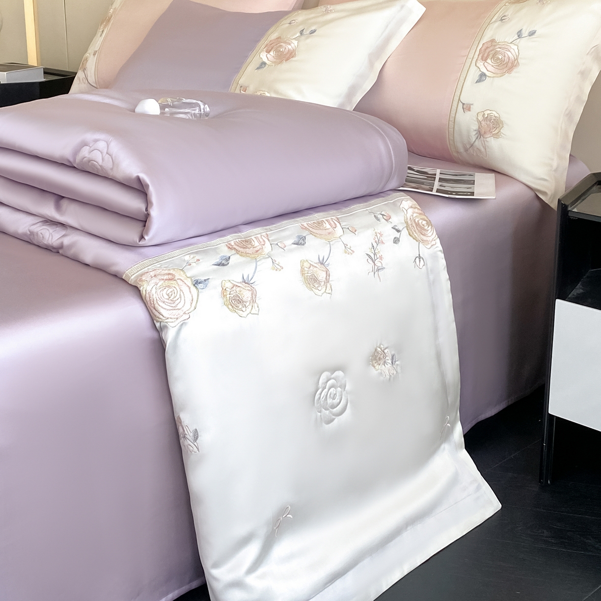 91家纺网 家纺一手货源 找家纺 置顶家纺 2026新款水洗天丝夏被四件套-夏日甜甜 夏日甜甜-香芋紫