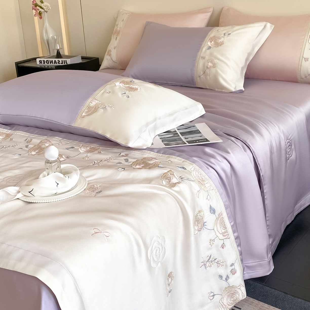 91家纺网 家纺一手货源 找家纺 置顶家纺 2026新款水洗天丝夏被四件套-夏日甜甜 夏日甜甜-香芋紫