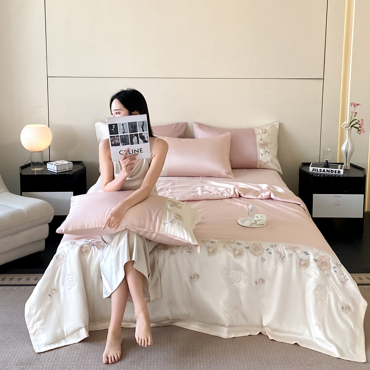 91家纺网 家纺一手货源 找家纺 置顶家纺 2026新款水洗天丝夏被四件套-夏日甜甜 夏日甜甜-粉色