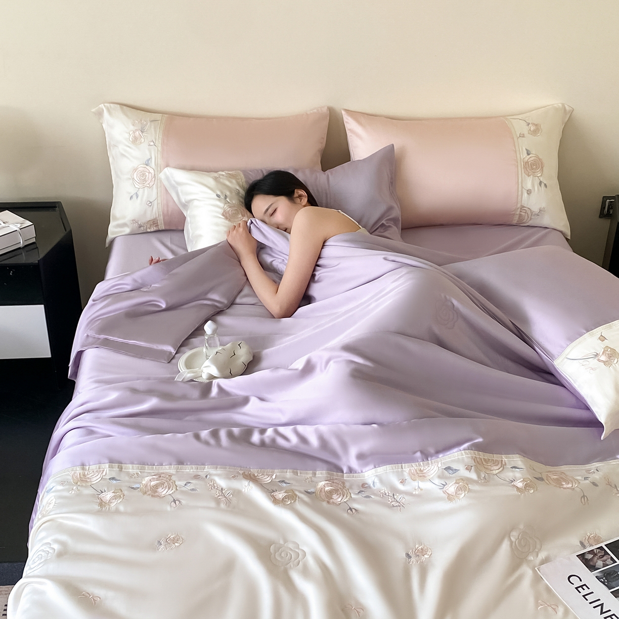 91家纺网 家纺一手货源 找家纺 置顶家纺 2026新款水洗天丝夏被四件套-夏日甜甜 夏日甜甜-香芋紫