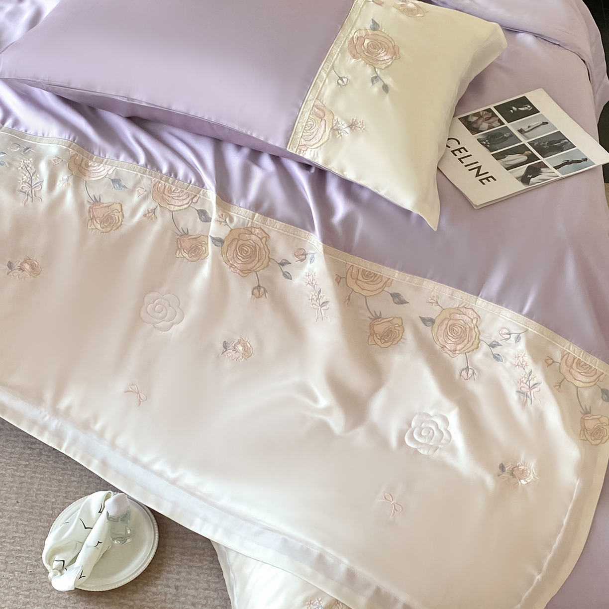 91家纺网 家纺一手货源 找家纺 置顶家纺 2026新款水洗天丝夏被四件套-夏日甜甜 夏日甜甜-香芋紫