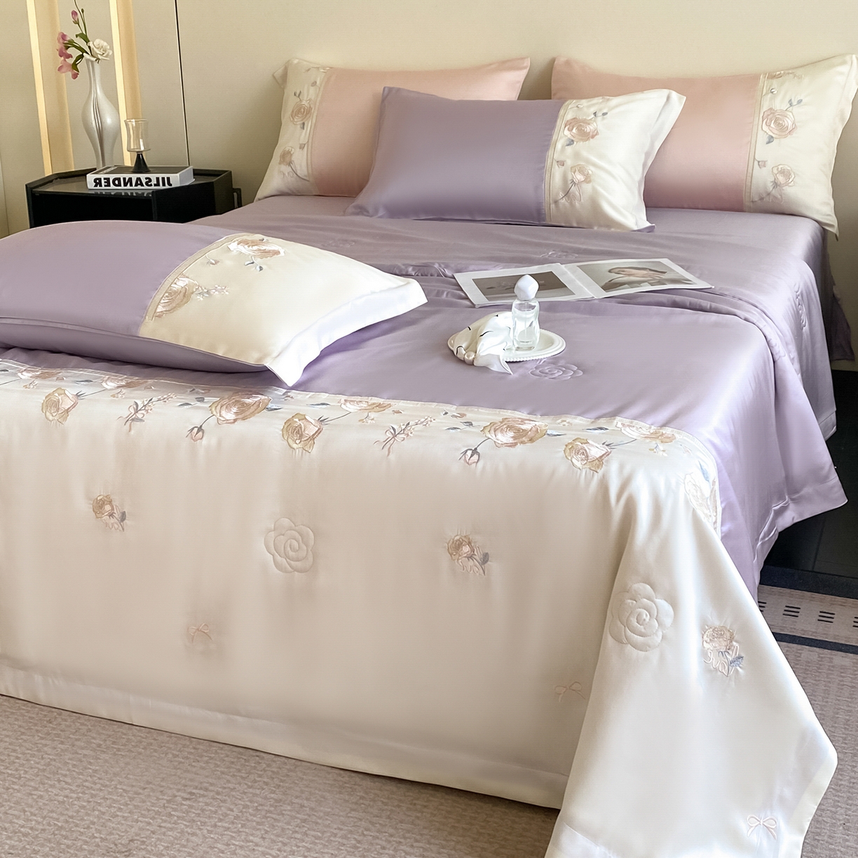 91家纺网 家纺一手货源 找家纺 置顶家纺 2026新款水洗天丝夏被四件套-夏日甜甜 夏日甜甜-香芋紫