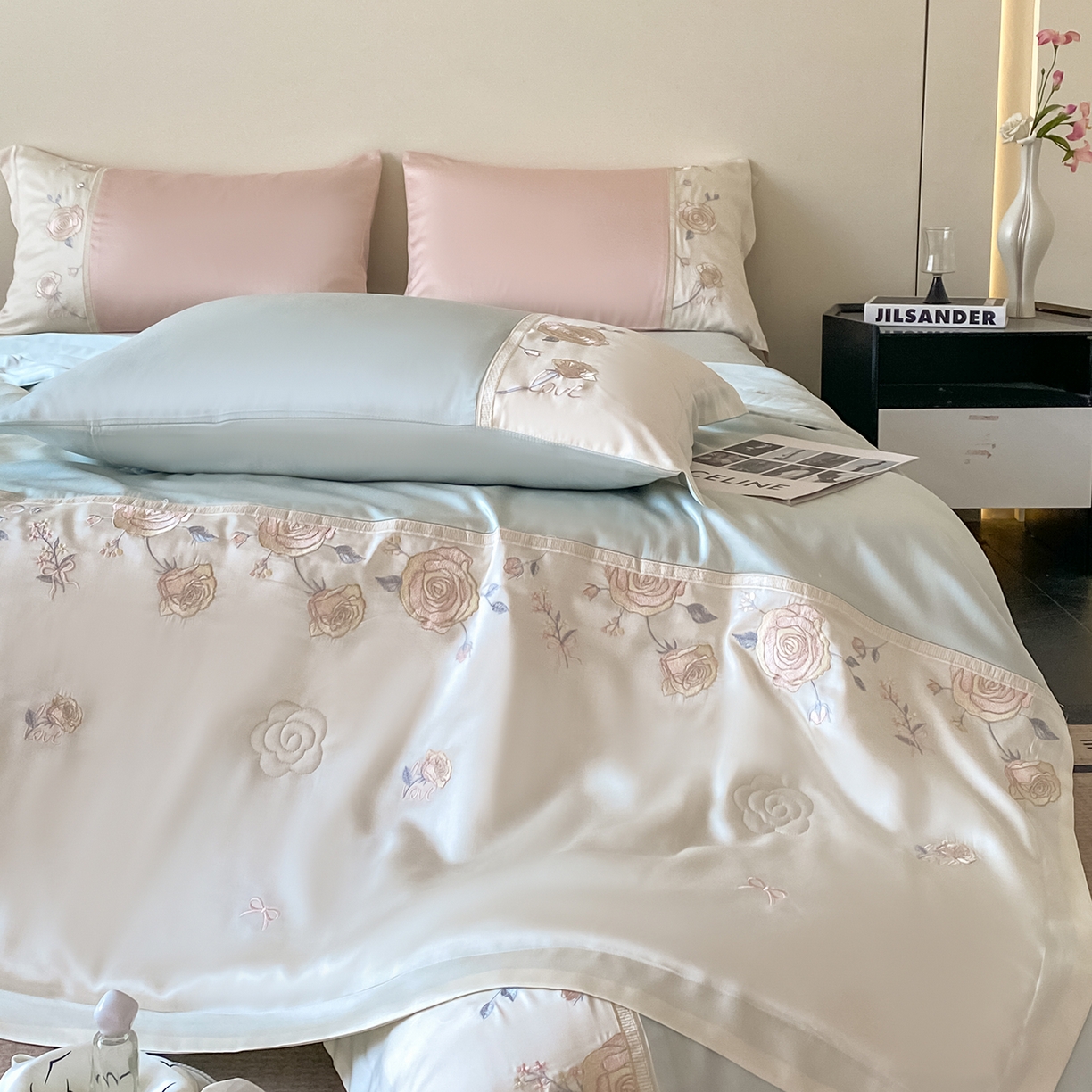 91家纺网 家纺一手货源 找家纺 置顶家纺 2026新款水洗天丝夏被四件套-夏日甜甜 夏日甜甜-浅蓝