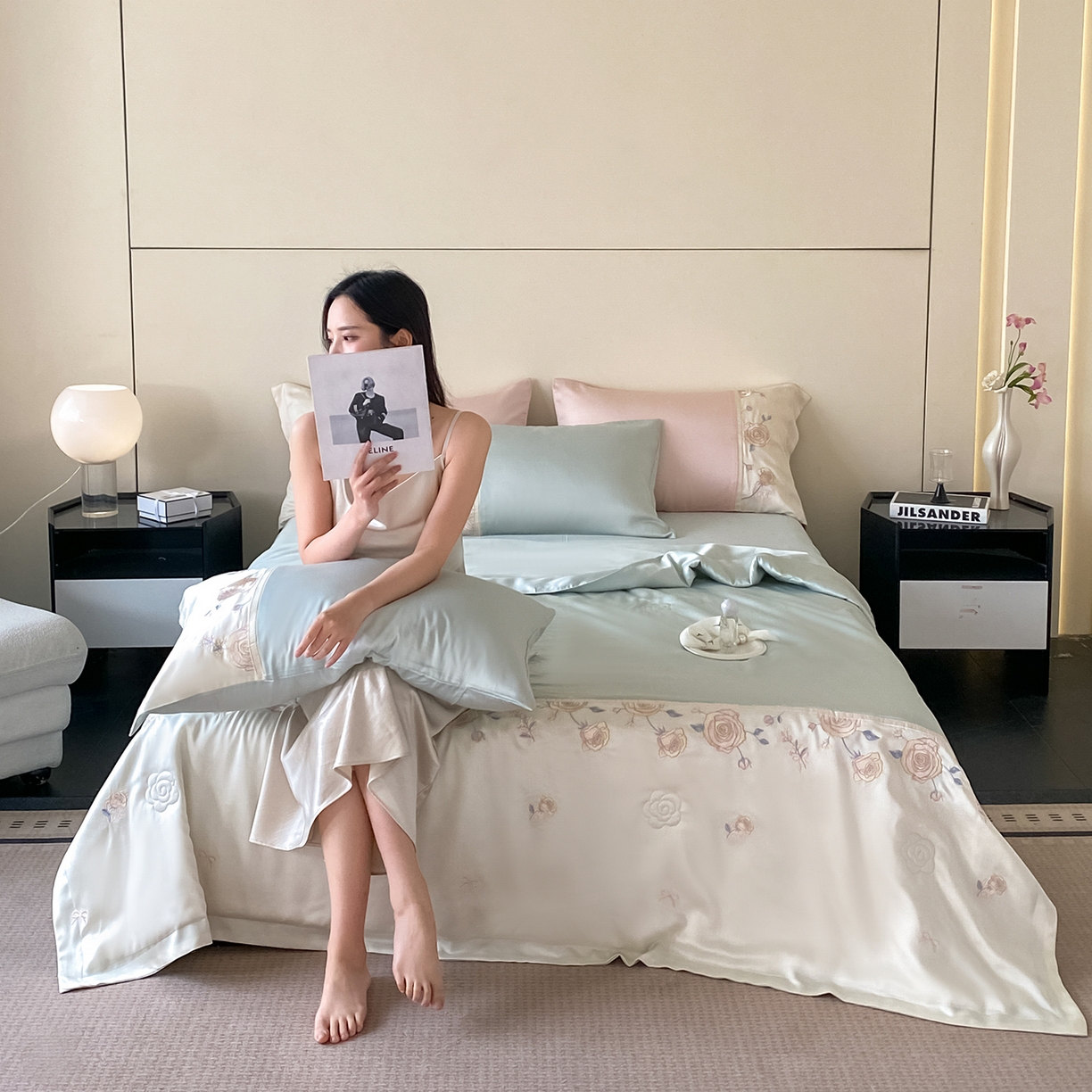 91家纺网 家纺一手货源 找家纺 置顶家纺 2026新款水洗天丝夏被四件套-夏日甜甜 夏日甜甜-浅蓝