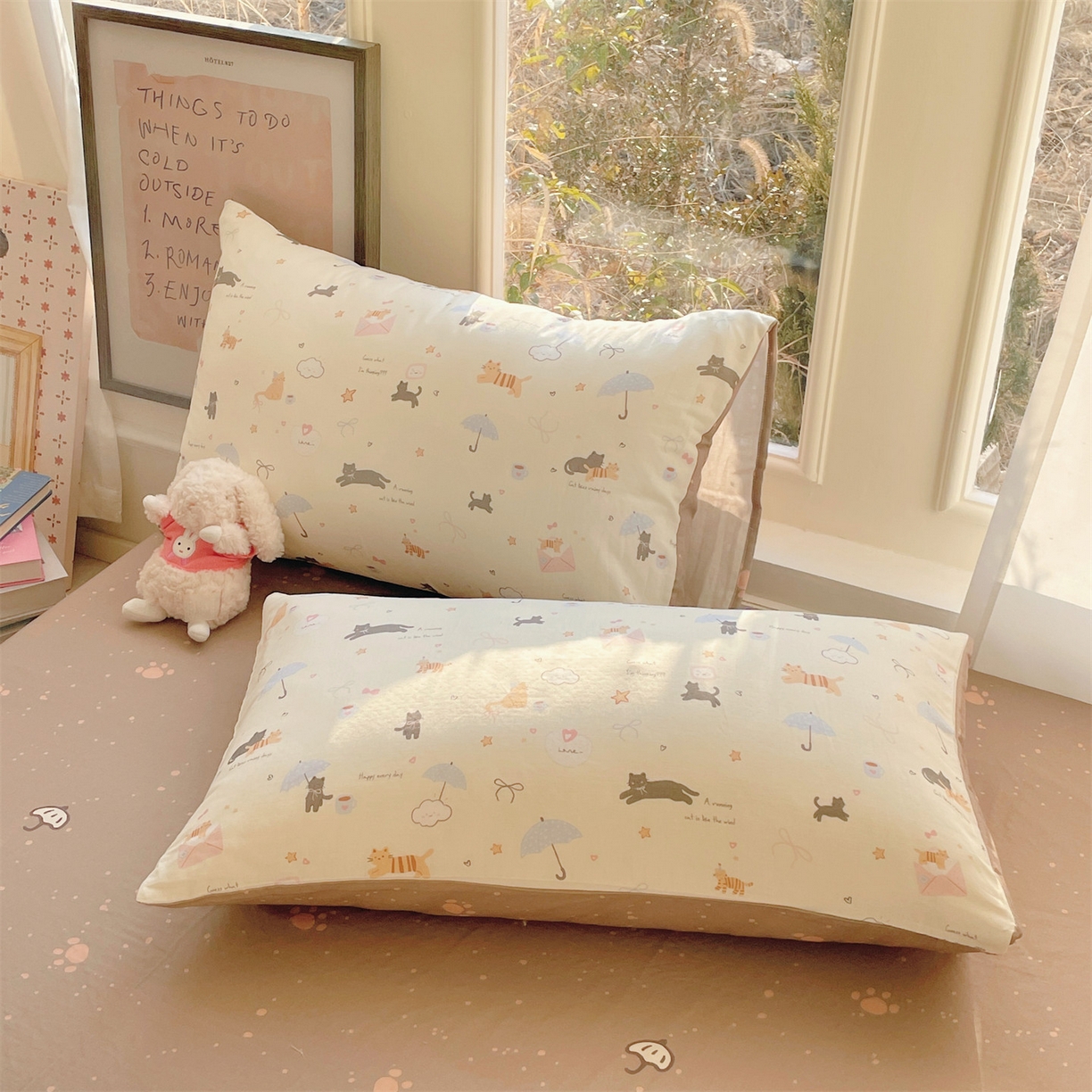 91家纺网 家纺一手货源 找家纺 盛秋家纺 2026新款卡通款A类水洗棉印花单被套被套单件 满山猫+猫爪