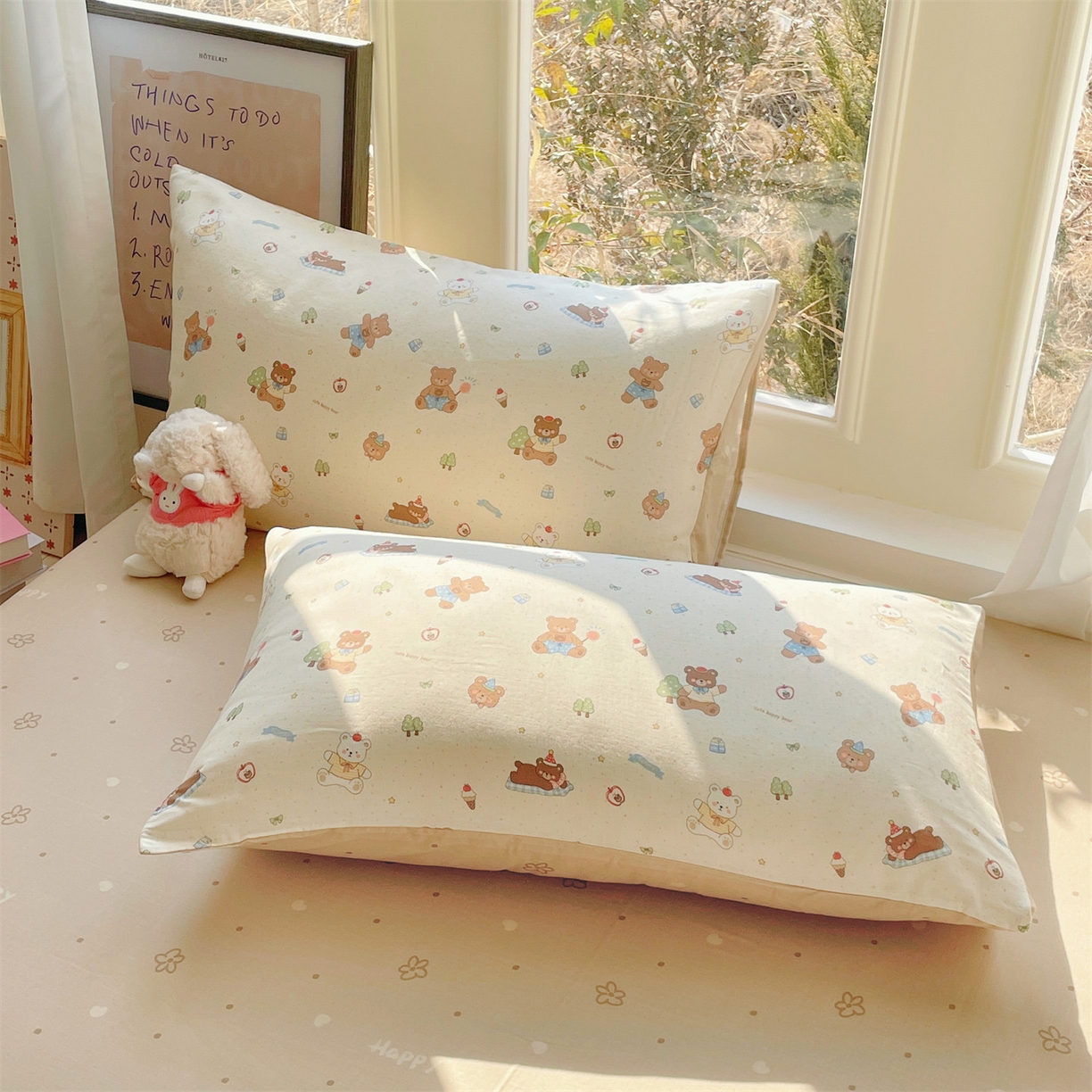 91家纺网 家纺一手货源 找家纺 盛秋家纺 2026新款卡通款A类水洗棉印花单被套被套单件 熊熊乐园+花朵咖