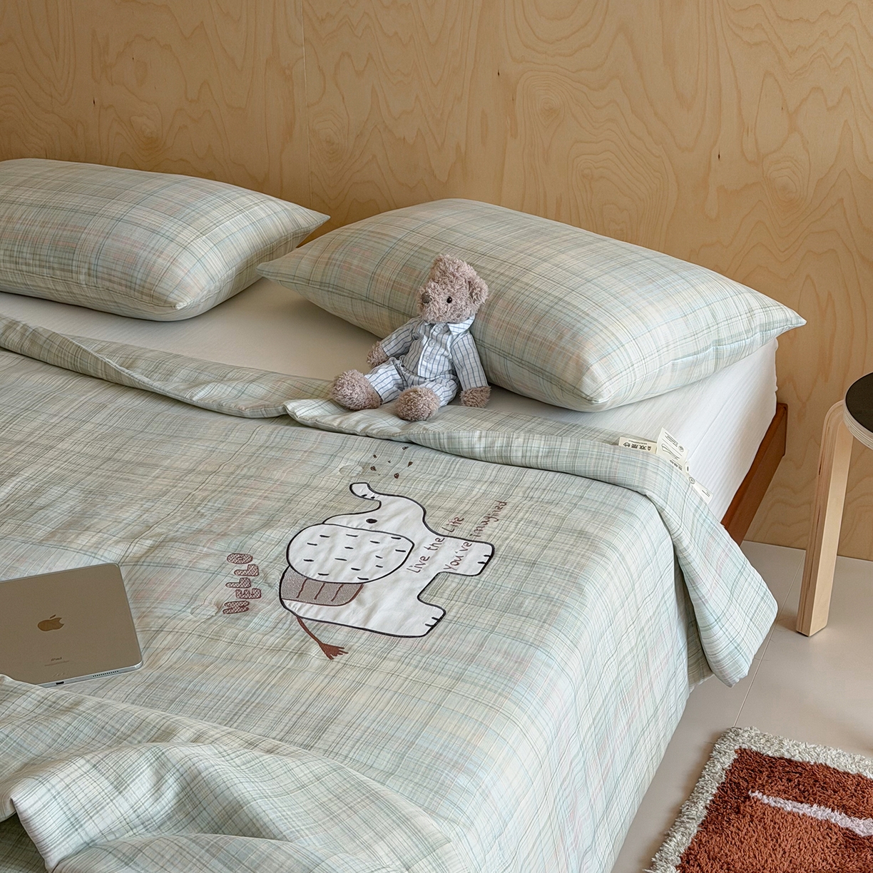 91家纺网 家纺一手货源 找家纺 一加一 2026新款全棉纯棉双层纱贴布绣大豆夏被夏凉被空调被-格格乐园 软萌小象