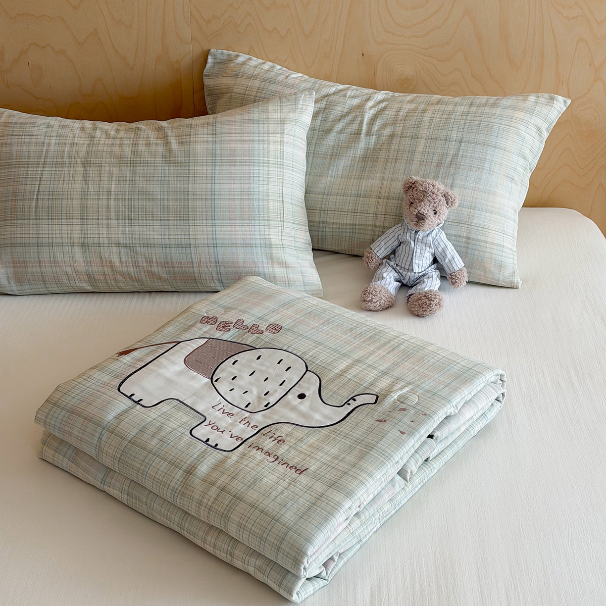 一加一 2026新款全棉纯棉双层纱贴布绣大豆夏被夏凉被空调被-格格乐园 软萌小象