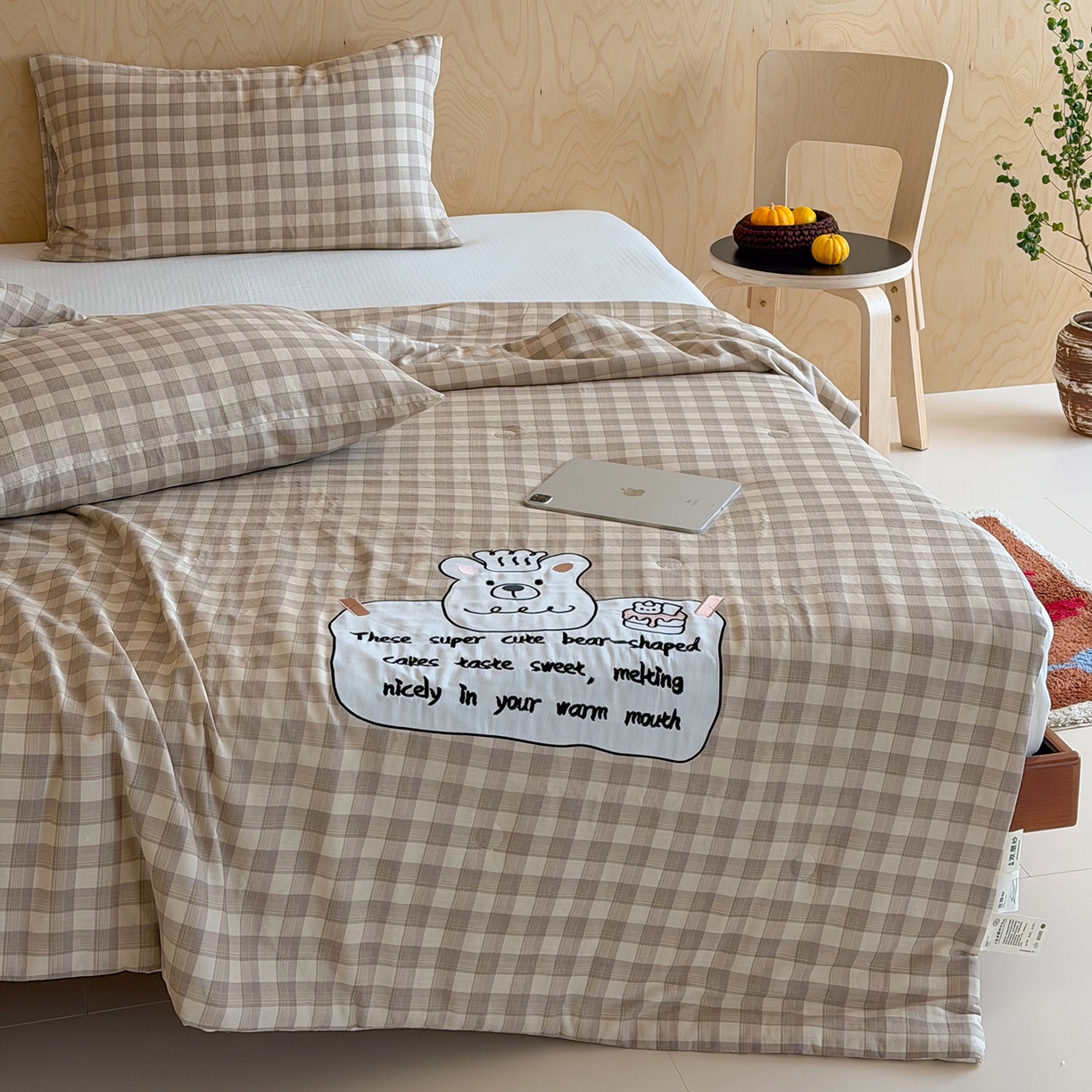 91家纺网 家纺一手货源 找家纺 一加一 2026新款全棉纯棉双层纱贴布绣大豆夏被夏凉被空调被-格格乐园 小熊日记