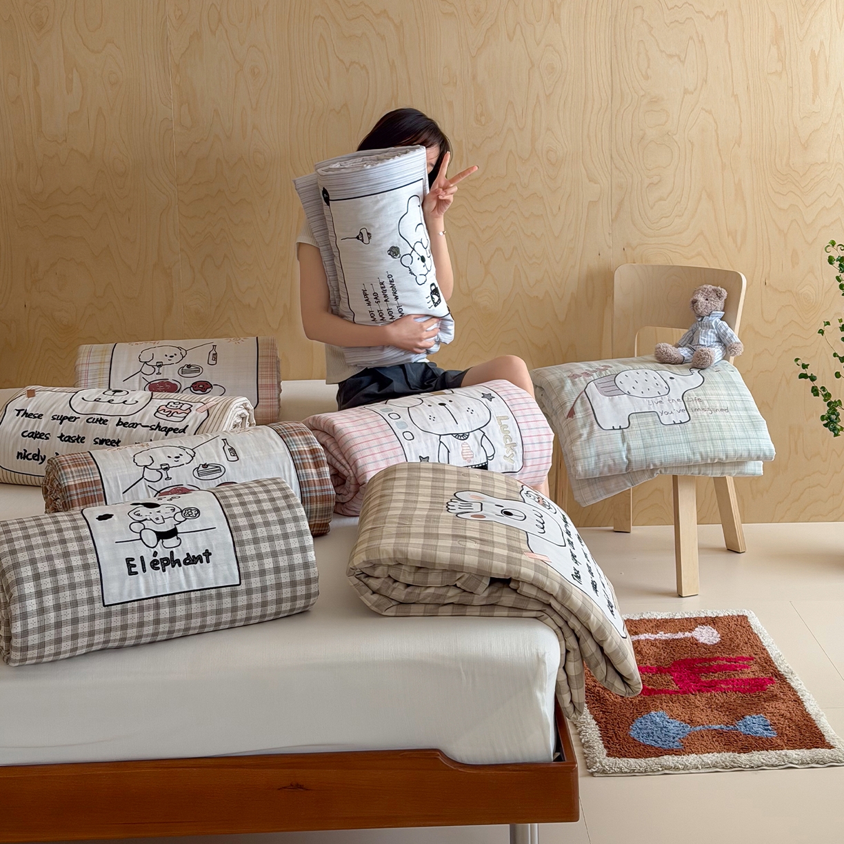 91家纺网 家纺一手货源 找家纺 一加一 2026新款全棉纯棉双层纱贴布绣大豆夏被夏凉被空调被-格格乐园 组合图【仅供参考 不可下单】