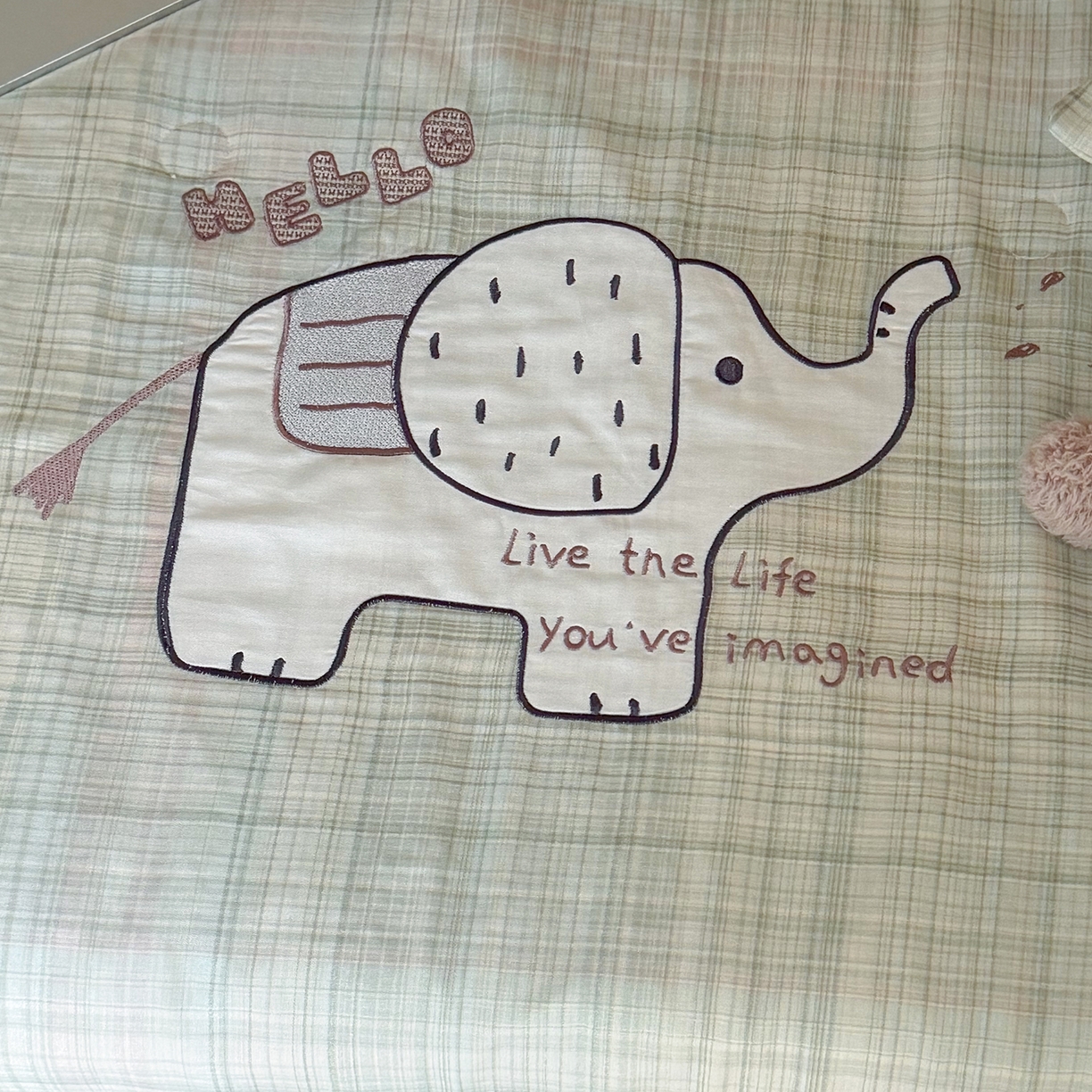 91家纺网 家纺一手货源 找家纺 一加一 2026新款全棉纯棉双层纱贴布绣大豆夏被夏凉被空调被-格格乐园 软萌小象