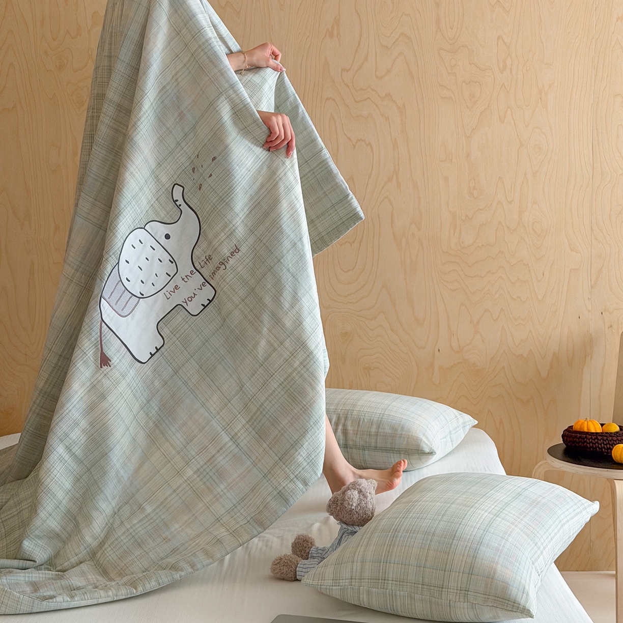 91家纺网 家纺一手货源 找家纺 一加一 2026新款全棉纯棉双层纱贴布绣大豆夏被夏凉被空调被-格格乐园 软萌小象