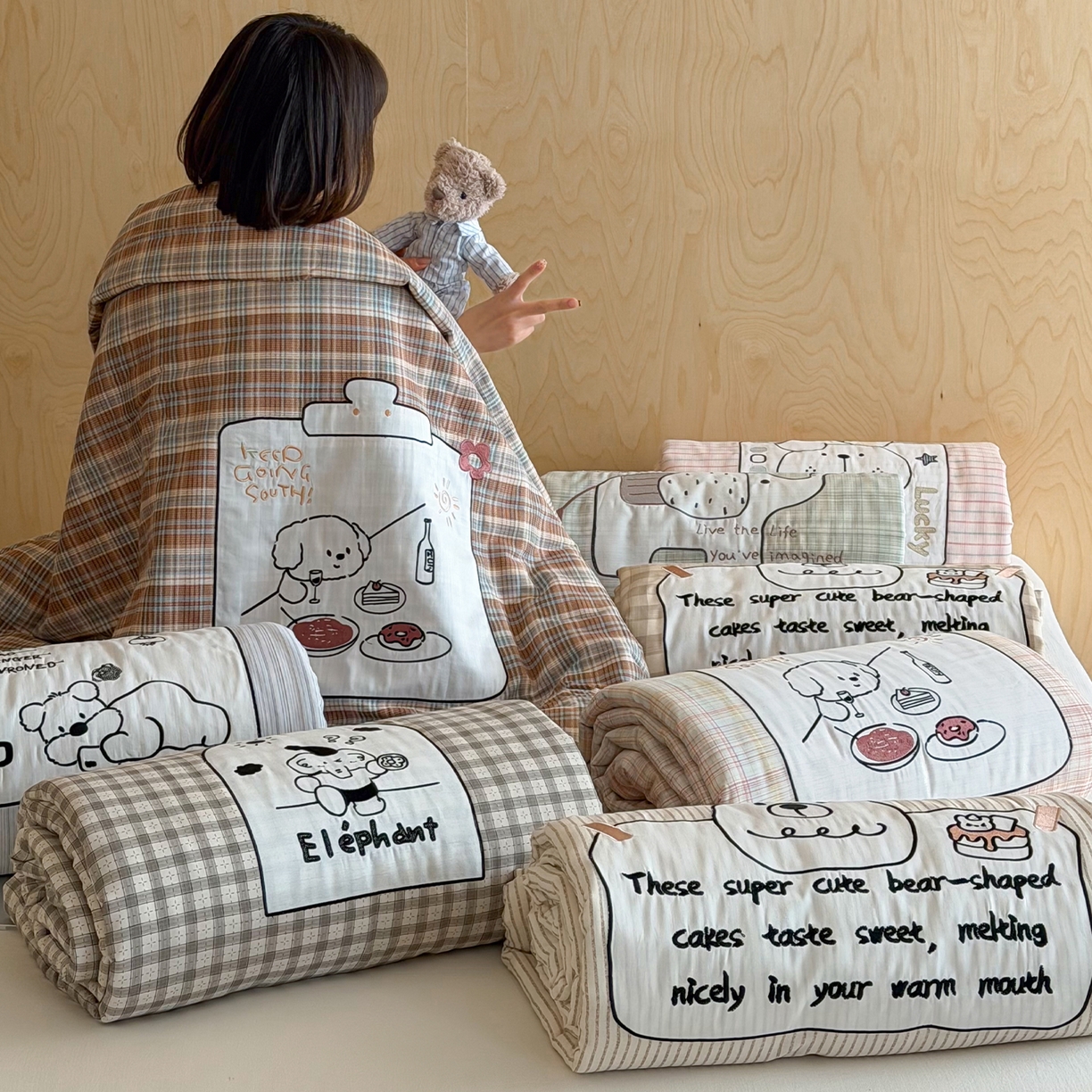 91家纺网 家纺一手货源 找家纺 一加一 2026新款全棉纯棉双层纱贴布绣大豆夏被夏凉被空调被-格格乐园 组合图【仅供参考 不可下单】