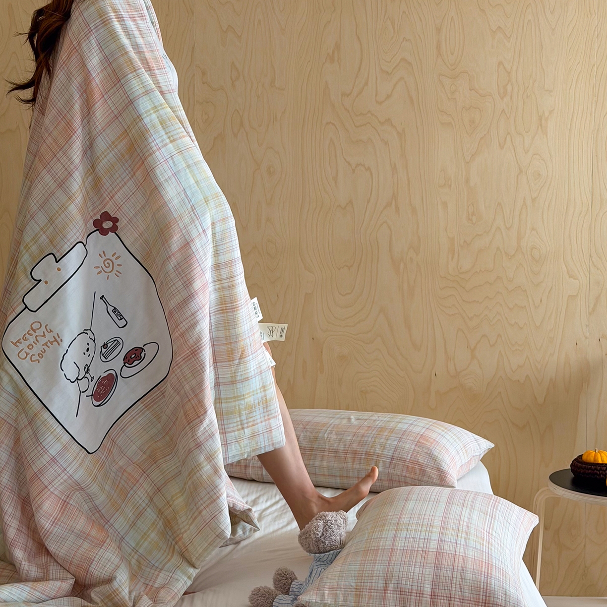 91家纺网 家纺一手货源 找家纺 一加一 2026新款全棉纯棉双层纱贴布绣大豆夏被夏凉被空调被-格格乐园 粉彩早餐熊