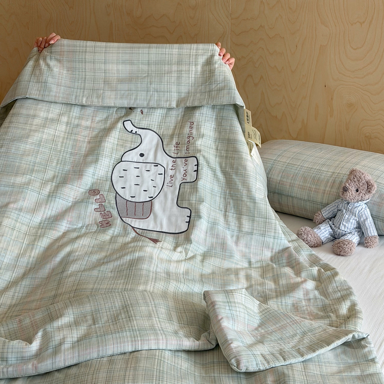 91家纺网 家纺一手货源 找家纺 一加一 2026新款全棉纯棉双层纱贴布绣大豆夏被夏凉被空调被-格格乐园 软萌小象