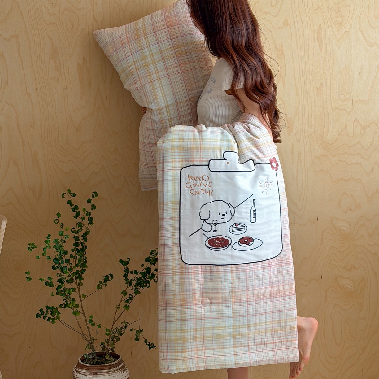 91家纺网 家纺一手货源 找家纺 一加一 2026新款全棉纯棉双层纱贴布绣大豆夏被夏凉被空调被-格格乐园 粉彩早餐熊