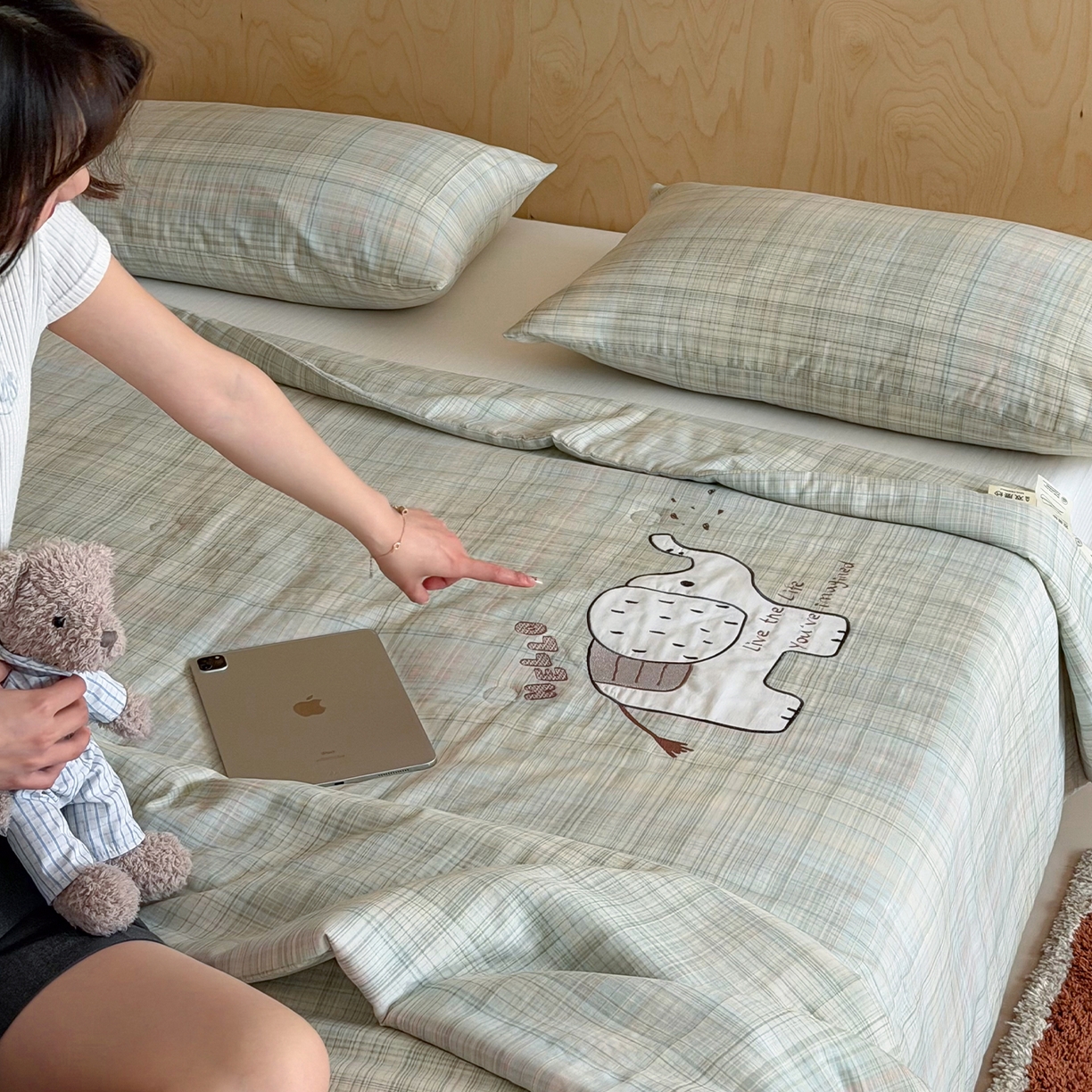 91家纺网 家纺一手货源 找家纺 一加一 2026新款全棉纯棉双层纱贴布绣大豆夏被夏凉被空调被-格格乐园 软萌小象