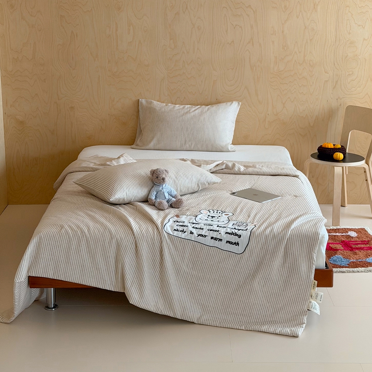 91家纺网 家纺一手货源 找家纺 一加一 2026新款全棉纯棉双层纱贴布绣大豆夏被夏凉被空调被-格格乐园 米白小熊