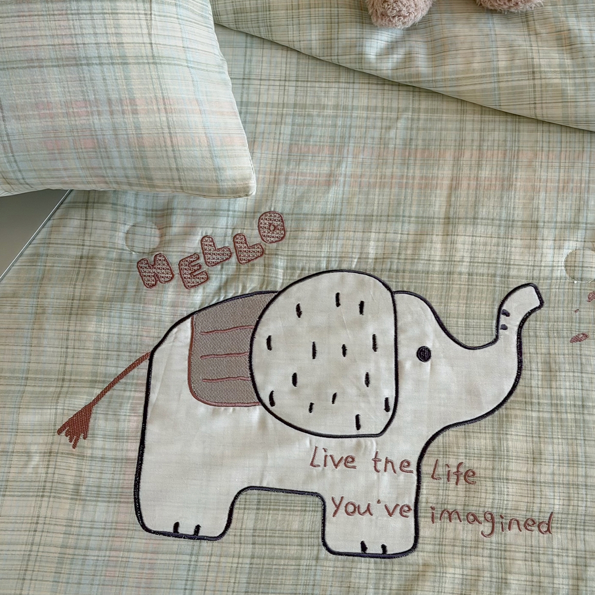 91家纺网 家纺一手货源 找家纺 一加一 2026新款全棉纯棉双层纱贴布绣大豆夏被夏凉被空调被-格格乐园 软萌小象