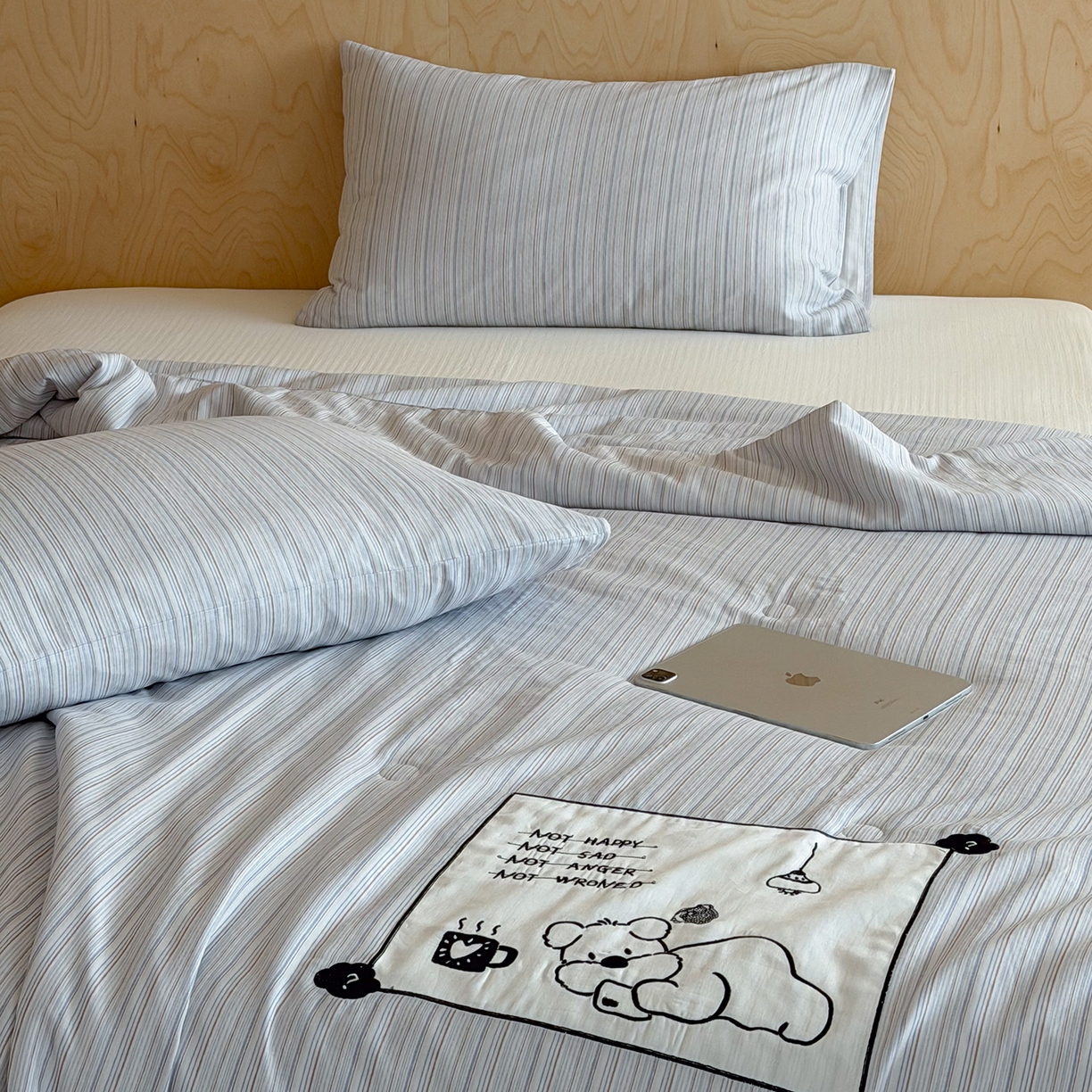 91家纺网 家纺一手货源 找家纺 一加一 2026新款全棉纯棉双层纱贴布绣大豆夏被夏凉被空调被-格格乐园 雾蓝熊语