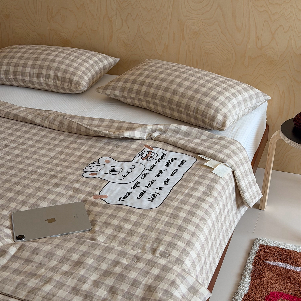 91家纺网 家纺一手货源 找家纺 一加一 2026新款全棉纯棉双层纱贴布绣大豆夏被夏凉被空调被-格格乐园 小熊日记