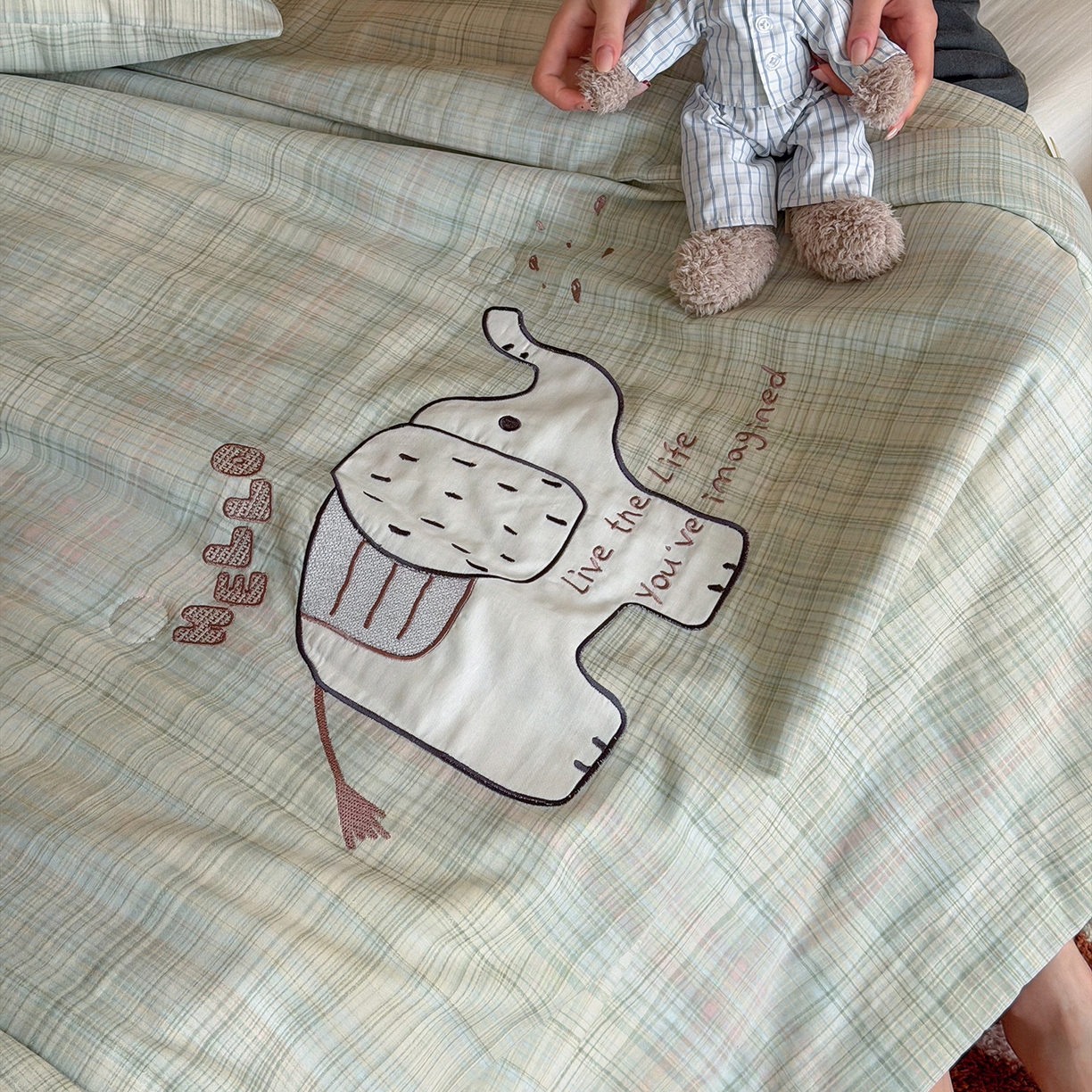 91家纺网 家纺一手货源 找家纺 一加一 2026新款全棉纯棉双层纱贴布绣大豆夏被夏凉被空调被-格格乐园 软萌小象