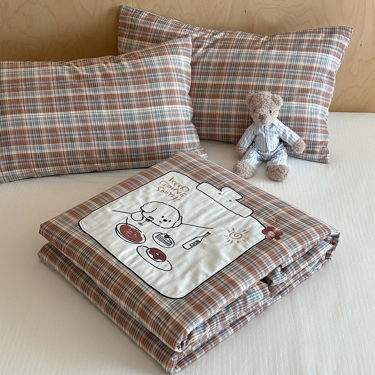 一加一 2026新款全棉纯棉双层纱贴布绣大豆夏被夏凉被空调被-格格乐园 松饼小熊