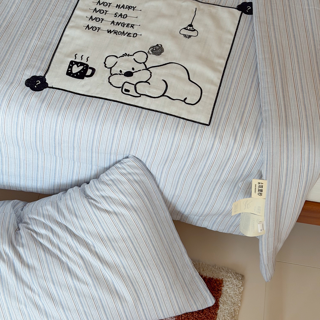 91家纺网 家纺一手货源 找家纺 一加一 2026新款全棉纯棉双层纱贴布绣大豆夏被夏凉被空调被-格格乐园 雾蓝熊语