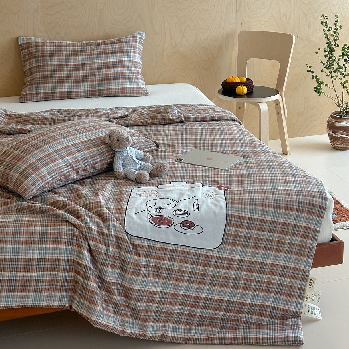 91家纺网 家纺一手货源 找家纺 一加一 2026新款全棉纯棉双层纱贴布绣大豆夏被夏凉被空调被-格格乐园 松饼小熊