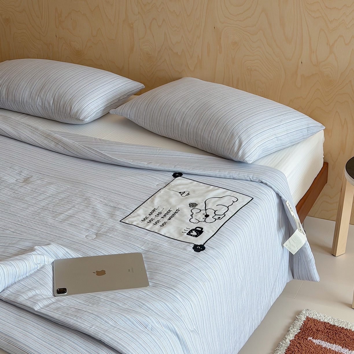 91家纺网 家纺一手货源 找家纺 一加一 2026新款全棉纯棉双层纱贴布绣大豆夏被夏凉被空调被-格格乐园 雾蓝熊语